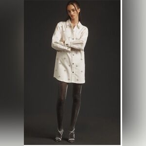 Anthropologie Button Up White Shirt Dress with Embellishment (New with Tags)
